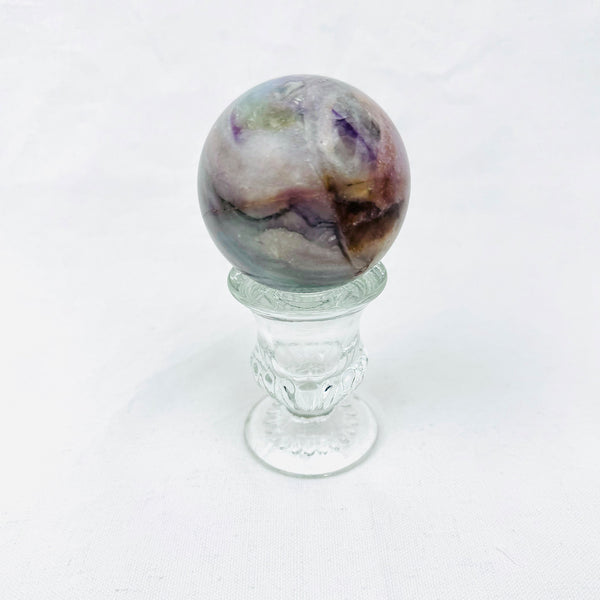SILK FLUORITE CRYSTAL ENERGY SPHERE WITH BASE