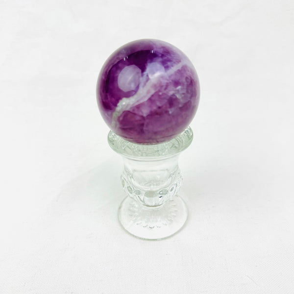 PURPLE RAINBOW FLUORITE CRYSTAL ENERGY SPHERE WITH BASE